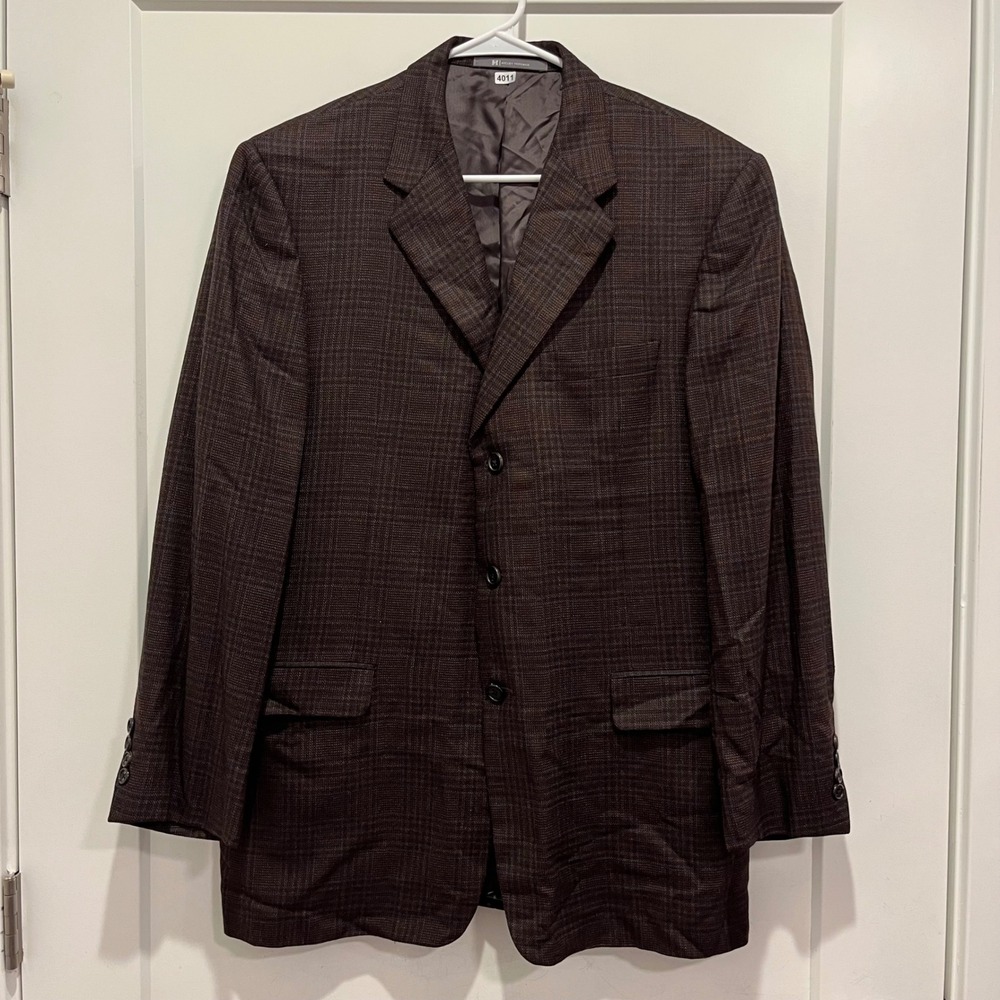 Hickey Freeman Nordstrom Madison Silk Wool Blazer Brown Plaid 42R Sport Coat